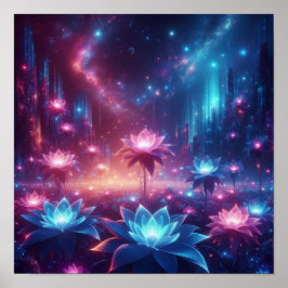 Poster Jardim Cósmico de Flores Luminosas em Flor