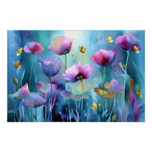 Pôster Jardim Crepúsculo: Poppies e Asas Ouros