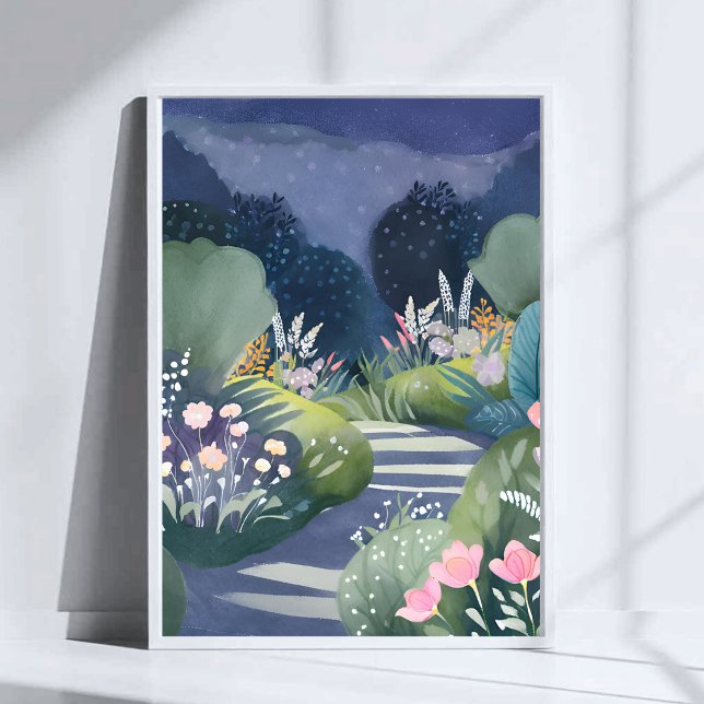 Poster Jardim da Meia-Noite | Caminho Floral em Aquarela (Criador carregado)
