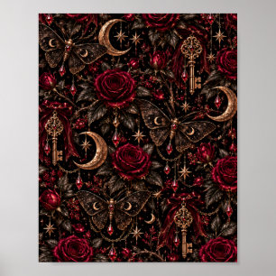 Poster Jardim da Meia-Noite Rosas Góticas, Mariposas Ce