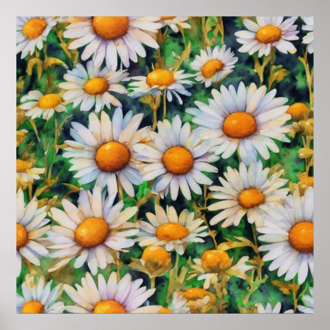 Poster Jardim das Flores de Margarida de Aquarela (Frente)