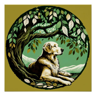 Pôster Jardim das Flores de Pet do Retriever de ouros