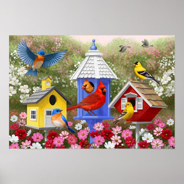 Poster Jardim das Flores e Aves Coloridas (Frente)