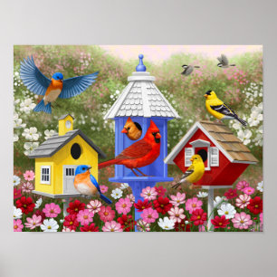 Poster Jardim das Flores e Aves Coloridas