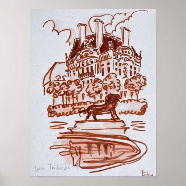 Pôster Jardim das Tuilarias pelo Louvre | Paris, França (Frente)