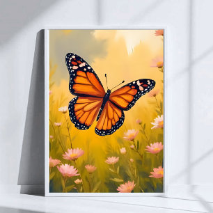 Poster Jardim de Borboleta Monarca Floral Aquarela