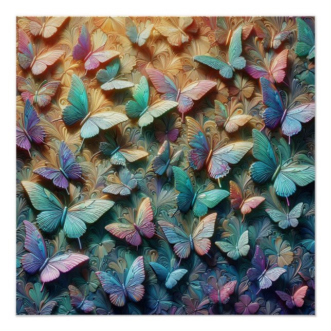 Pôster Jardim de Borboletas Iridescentes (Frente)