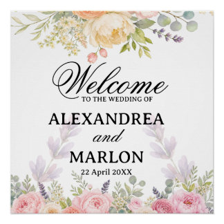 Pôster Jardim de Buquê Floral de Aquarela Suave Casamento