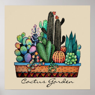 Poster Jardim De Cactus Caquetado Em Pote