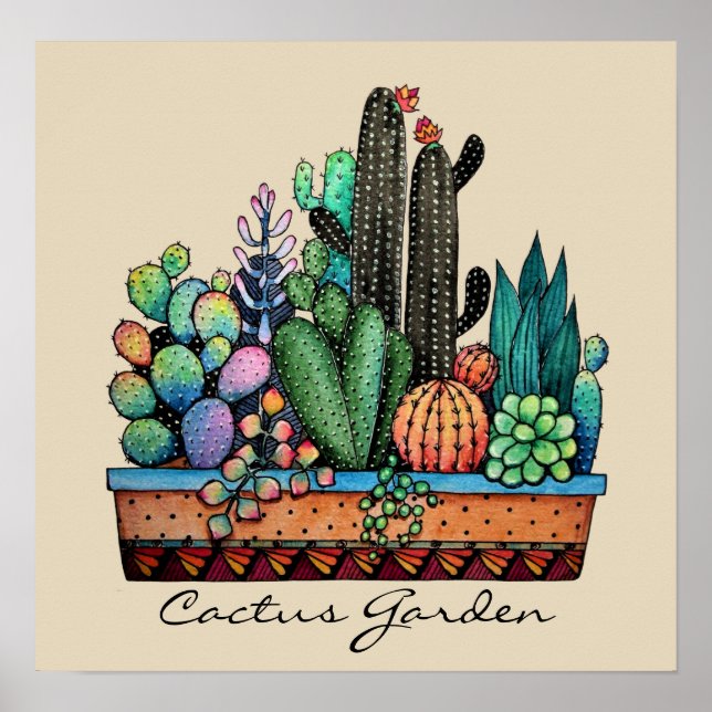 Poster Jardim De Cactus Caquetado Em Pote