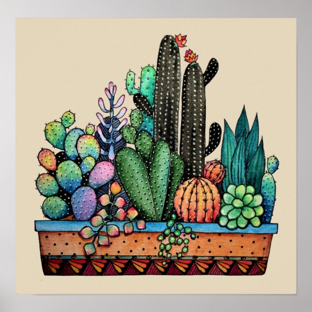 Poster Jardim De Cactus Caquetado Em Pote (Frente)