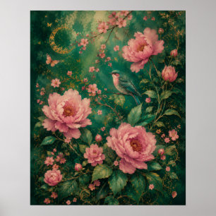 Poster JARDIM DE ESmeralda Dourada Beija-flor ROSAS II