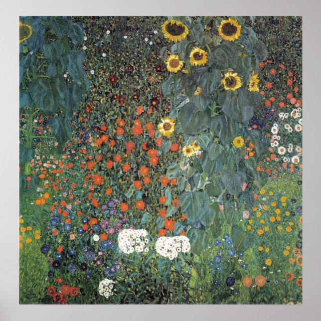 Poster Jardim de Fazenda Gustav Klimt com Girassóis (Frente)