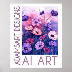Poster Jardim de Flores Anêmona Rosa e Lavanda Caprichoso