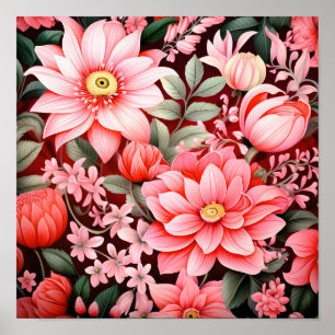Poster Jardim de Flores Botânicas Antigas em Flor