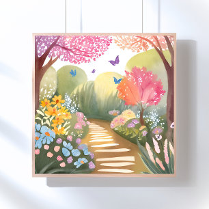 Poster Jardim de Flores   Pintura em Aquarela Caprichosa