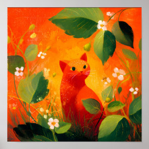 Poster Jardim de Flores Silvestres Gato Vermelho Capricho
