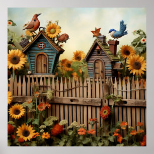 Poster Jardim de Girassol 7 Casas de Aves Azuis