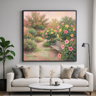 Poster Jardim de Hibiscos - Estilo de Pintura Pastel