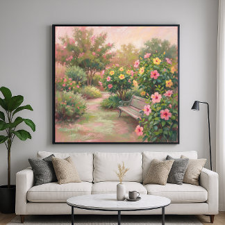 Poster Jardim de Hibiscos - Estilo de Pintura Pastel