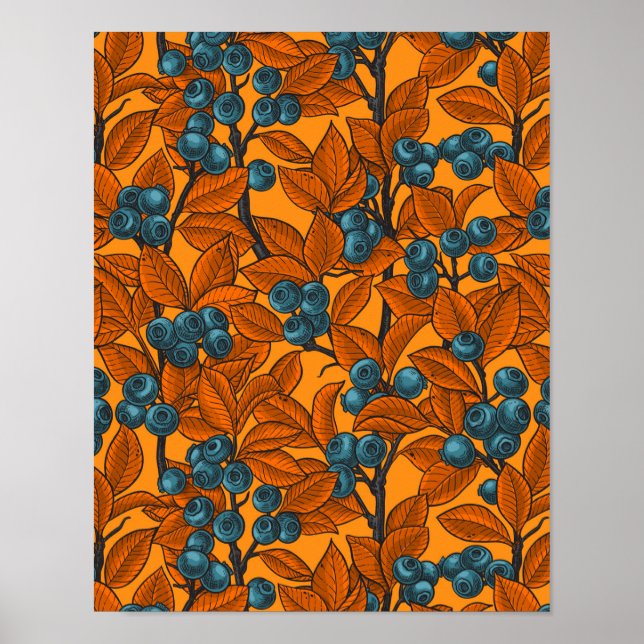 Poster Jardim de mirtilo, azul e laranja (Frente)