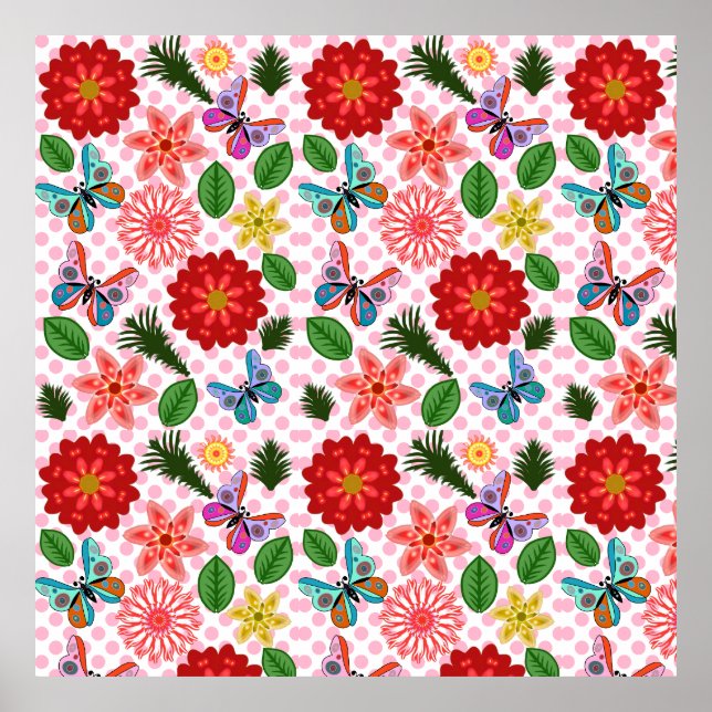 Poster Jardim de Primavera Moderno Borboleta Floral (Frente)