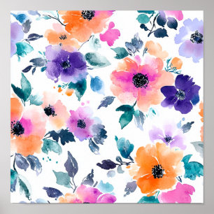 Poster Jardim de Primavera Vintage em Aquarela Floral