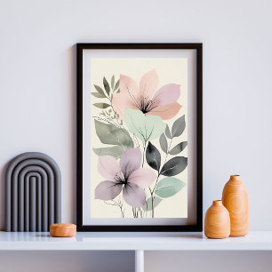 Poster Jardim de Susurros Botânicos   Arte Floral Pastel 