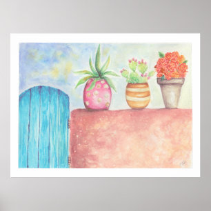 Poster jardim desértico aquarela do sudoeste