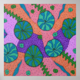 Poster Jardim do Mar Retro em Laranja e Roxo