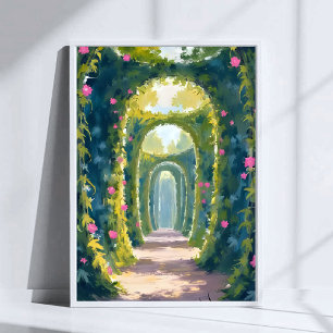 Poster Jardim Encantado Pintura em Aquarela do Arco Flo