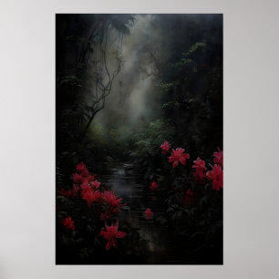 Poster Jardim Escuro Flores Vermelhas, Dark Academia, Par