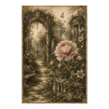 Jardim Esquecido Peônia Arte Botânica Vintage para