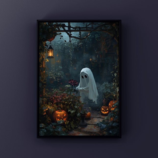 Poster Jardim Fantasma Jardim Escuro Cozy Halloween (Spooky Ghost Gardener Enchanted Halloween Garden Wall Art)
