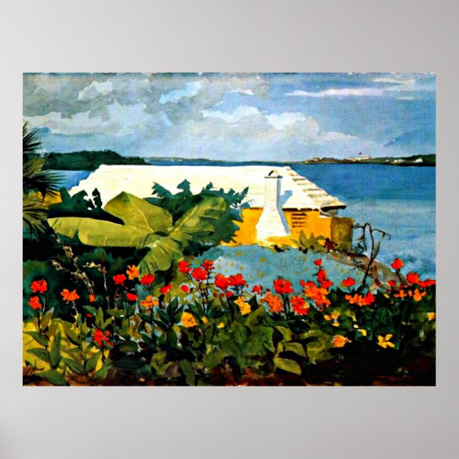 Poster Jardim Flor e Bungalow por Winslow Homer (Frente)