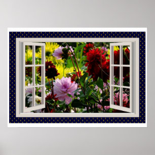 Poster Jardim Flor, Janela Aberta, Dahlias