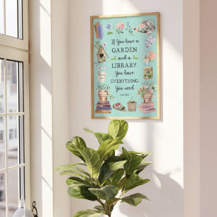Poster Jardim Floral de Citações de Jardinagem e Bibliote