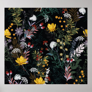 Poster Jardim Floral Escuro: Padrão Noturno Sangrento