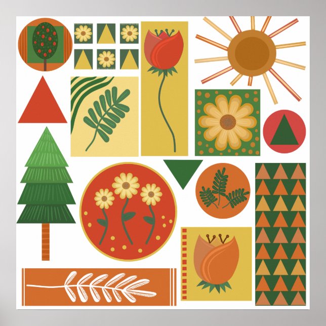 Poster Jardim Geométrico Colorido | Vegetais (Frente)