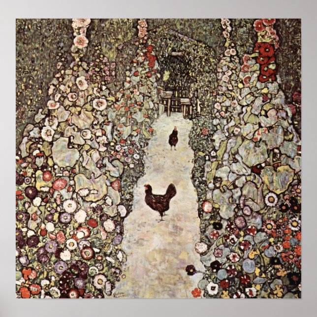 Pôster Jardim Gustav Klimt Com Galos (Frente)