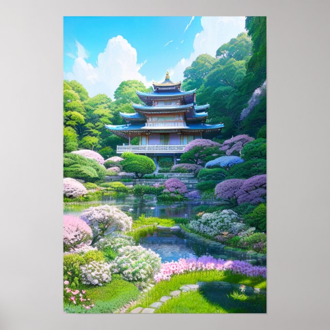 Poster Jardim Japonês com Templo (Frente)