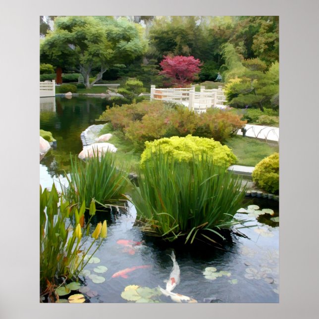 Poster Jardim Japonês Pond com Koi (Frente)
