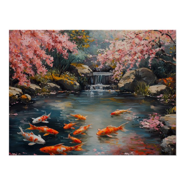 Pôster Jardim Japonês Tranquilo com Koi Pond (Frente)