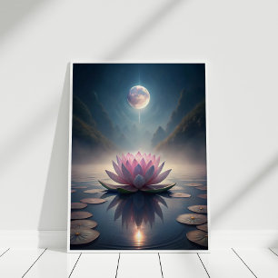 Poster Jardim Lótus Moonlit - Reflexão Lunar Tranquil