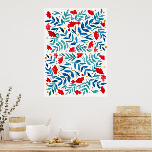 Poster Jardim mágico - vermelho e turquesa