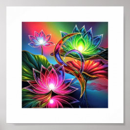 Poster Jardim Místico Neon Lotus - Arte Espiritual Brilha