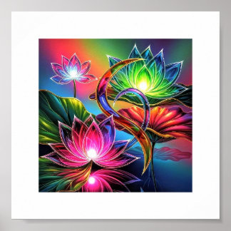 Poster Jardim Místico Neon Lotus - Arte Espiritual Brilha