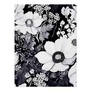 Pôster Jardim Monocromático de Aquarela com Intrato Flora