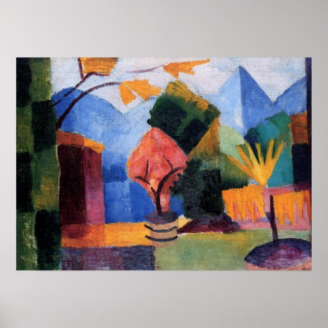 Poster Jardim no Lago Thun por August Macke, Arte Antigo (Frente)