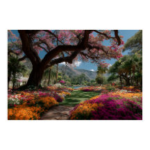 Jardim Paraíso Vista da Árvore Florida Vibrante